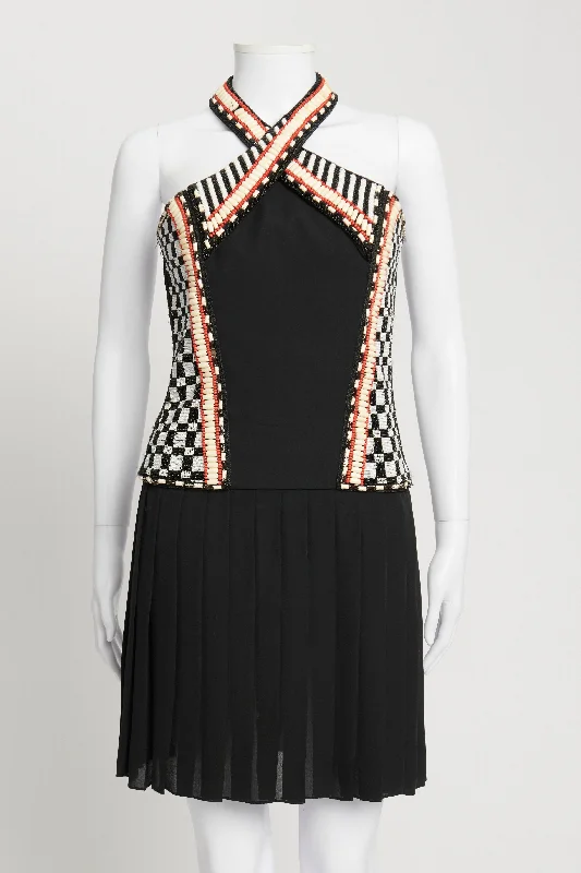 Black Pleated Mini Dress With Ornate Beading And Embellishment Stylish Puff Sleeve Mini Dress Black Pleated Mini Dress With Ornate Beading And Embellishment Stylish Puff Sleeve Mini Dress