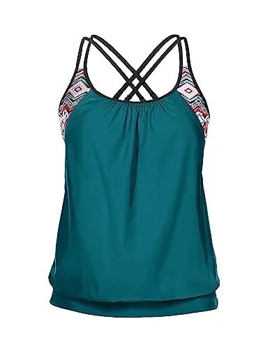 Blouson Swim Tops Tummy Control Tankini Tops Trendy Swimsuit Bottoms