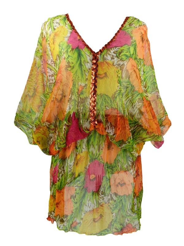 Vintage 2000s Y2K Silk Bohemian Hippie Sheer V-Neck 3/4 Butterfly Sleeve Mini Dress Tunic with Cinched Waist & Sequin Detail | Size S Cozy Ribbed Mini Dress Vintage 2000s Y2K Silk Bohemian Hippie Sheer V-Neck 3/4 Butterfly Sleeve Mini Dress Tunic with Cinched Waist & Sequin Detail | Size S Cozy Ribbed Mini Dress