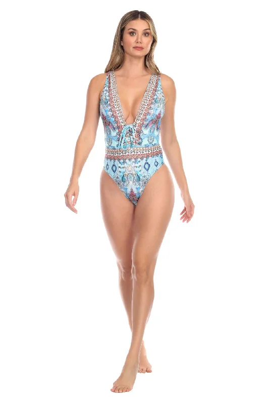 Egyptian Queen Plunging V-Neck One-Piece Swimsuit Elegant Ruffled Bikini