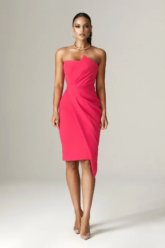 Eliana Crepe Corset Midi Dress (Fuchsia) Fashionable Polka Dot Midi Dress