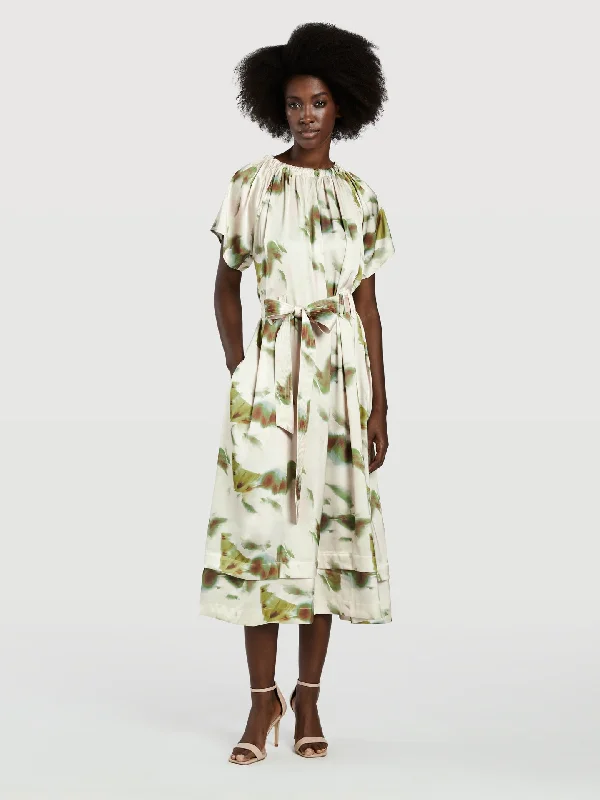 Faded Print Midi Dress Cozy A-Line Midi Dress