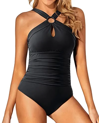 High Neck Keyhole One Piece Swimsuit for Women Vintage Bathing Suit Classic Two-Piece Bikini