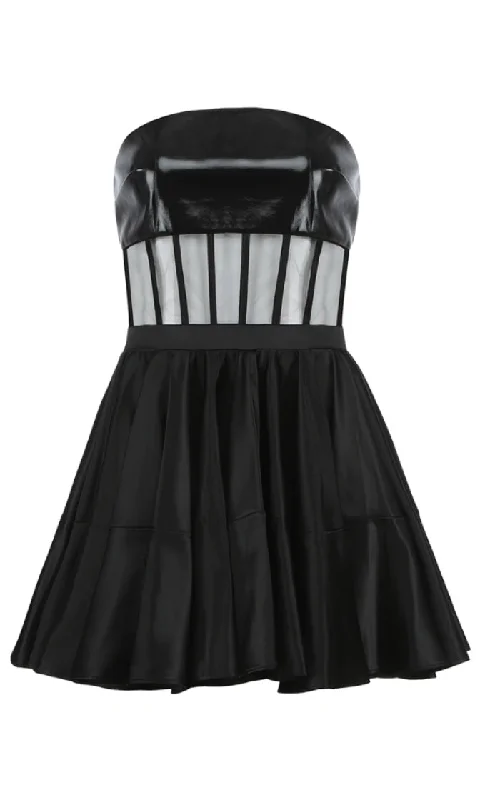 Hit The Stage Black PU Faux Leather Strapless Sheer Mesh Bustier Flare A Line Mini Dress Elegant Velvet Mini Dress Hit The Stage Black PU Faux Leather Strapless Sheer Mesh Bustier Flare A Line Mini Dress Elegant Velvet Mini Dress