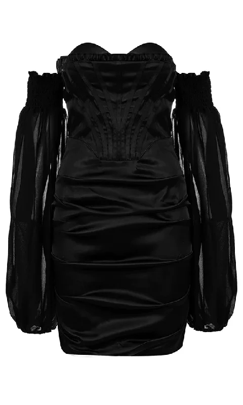 Kiss Those Lips Black Long Puff Sleeve Smocked Off The Shoulder Bustier Bodycon Mini Dress Elegant Vintage Mini Dress Kiss Those Lips Black Long Puff Sleeve Smocked Off The Shoulder Bustier Bodycon Mini Dress Elegant Vintage Mini Dress