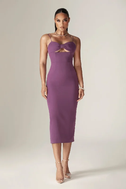 Loreen Crepe Straps Corset Midi Dress (Purple) Fashionable Fitted Midi Dress