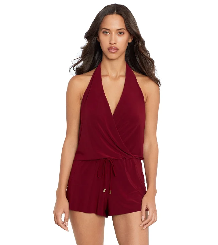 Magicsuit by Miraclesuit Solid Bianca Swim Romper Merlot Beachy Ruffle Bikini