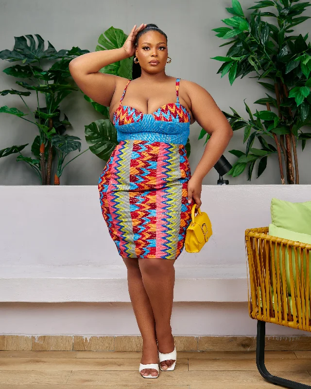 New in African Print Kente Corset Midi Dress - Nkem Cozy Knit Midi Dress