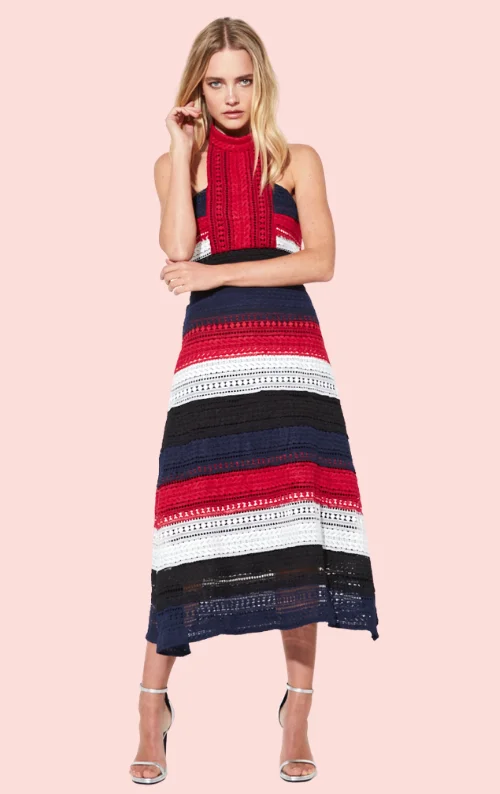 Patriot Midi Dress - Stripe/Red Comfortable Wrap Midi Dress