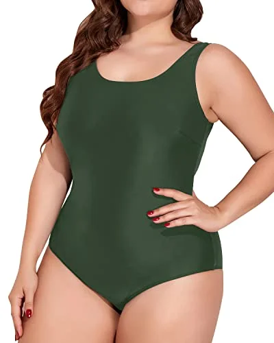 Slimming Plus Size Ruched Tummy Control One Piece Swimsuit-Army Green Quick-Dry Swimsuit