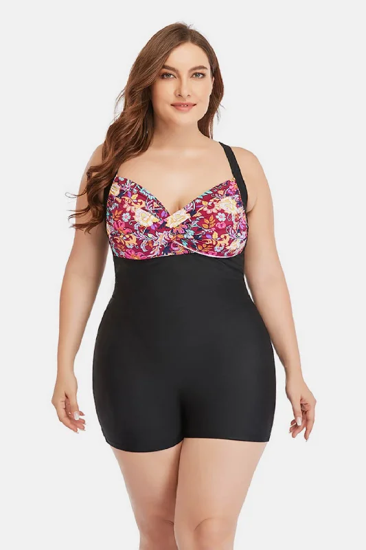 Plus Size Two-Tone One-Piece Swimsuit Sleek Mesh Bikini