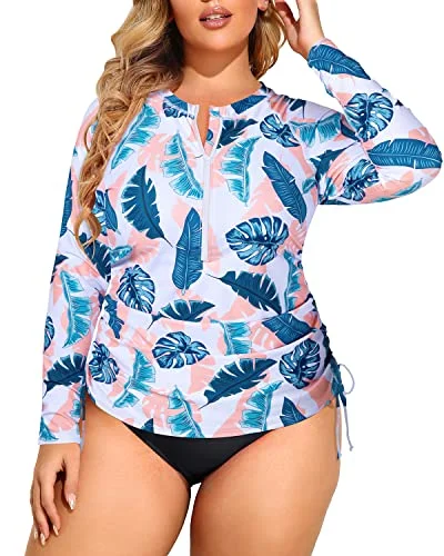 Plus Size Women's Long Sleeve Zipper Rash Guard Swimsuit Two Piece UPF 50+ Timeless Black Bikini