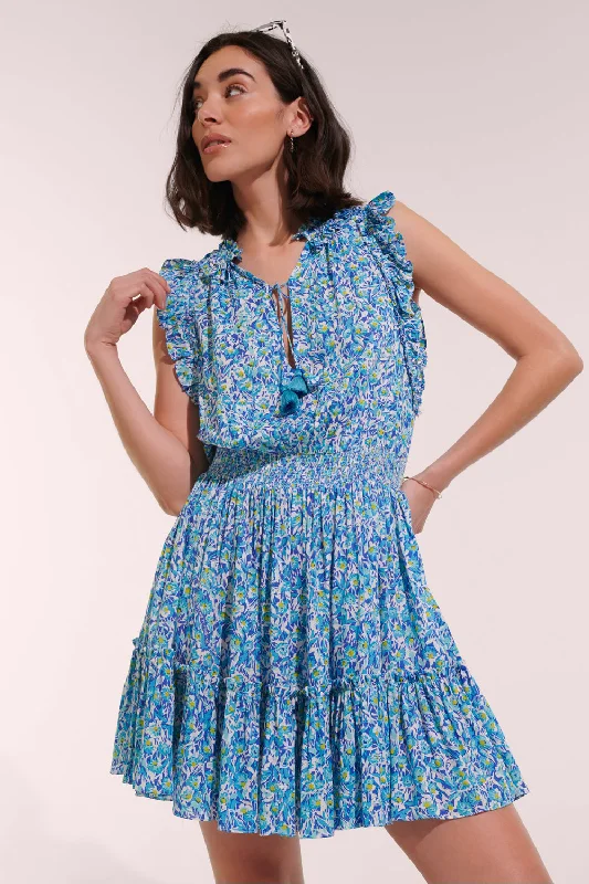 Poupette St. Barhts mini dress Triny |Blue Ocean Flowers Fashionable Boho-Chic Mini Dress Poupette St. Barhts mini dress Triny |Blue Ocean Flowers Fashionable Boho-Chic Mini Dress