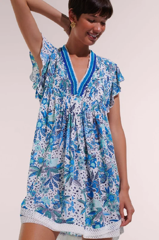 Poupette St Barths Mini Dress Sasha Lace Trimmed Blue Savana Trendy Button-Detail Mini Dress Poupette St Barths Mini Dress Sasha Lace Trimmed Blue Savana Trendy Button-Detail Mini Dress