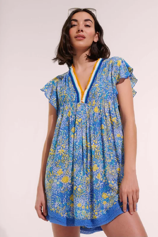 Poupette St Barths Mini Dress Sasha Lace Trimmed Blue COROLLE Trendy Crossover Mini Dress Poupette St Barths Mini Dress Sasha Lace Trimmed Blue COROLLE Trendy Crossover Mini Dress