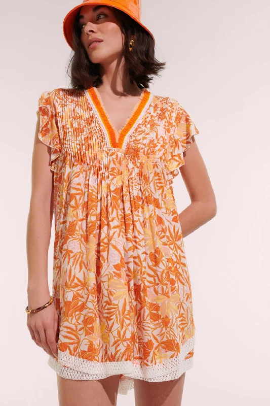 Poupette St Barths Mini Dress Sasha Lace Trimmed |Gold Orchid Casual V-Neck Mini Dress Poupette St Barths Mini Dress Sasha Lace Trimmed |Gold Orchid Casual V-Neck Mini Dress