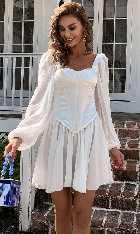 Princess Perfect White Long Chiffon Lantern Sleeve Satin Bustier Sweetheart Neckline Flare A Line Mini Dress Cozy Ribbed Mini Dress Princess Perfect White Long Chiffon Lantern Sleeve Satin Bustier Sweetheart Neckline Flare A Line Mini Dress Cozy Ribbed Mini Dress