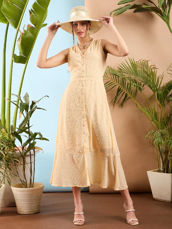 Women Nude Dobby Frill Hem Midi Dress Cozy T-shirt Midi Dress