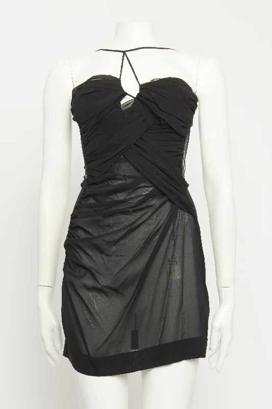 Silk Sheer Corset Preowned Mini Dress Stylish Sweetheart Neck Mini Dress