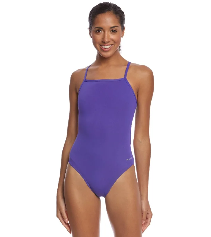 Sporti HydroLast Solid Thin Strap One Piece Swimsuit (22-44) Purple Sporty Swim Shorts