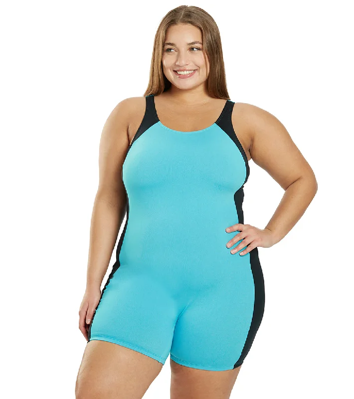 Sporti Plus Size HydroLast Chlorine Resistant Splice Scoop Back Unitard One Piece Swimsuit Aqua/Black Chic Bikini Set