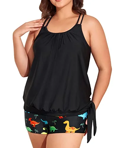 Stylish Plus Size Swimwear Blouson Tankini for Women with Tummy Control Fun Pattern Swimsuit