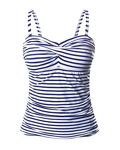 Twist Front Bandeau Tankini Top Women's Tummy Control Bathing Suit Top Comfortable Tankini Set