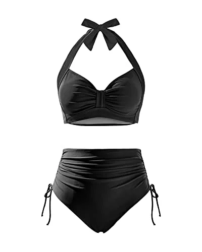 Women High Waisted Bikini Set Two Piece Tummy Control Swimsuit Vintage Swimwear High-Waist Bikini Set