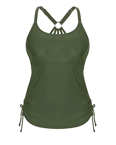 Tankini Top No Bottom Bathing Suit Tops For Women-Army Green High-Waisted Swim Bottoms