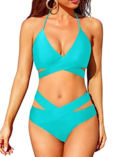 Women's High Waisted Push Up Bikini Sets Two Piece Swimsuit Solid Color Swimsuit