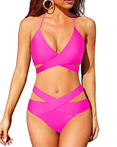 High Leg Bikini For Women High Waisted Bikini Push Up Swimsuit-Neon Pink Shiny One-Piece Swimsuit