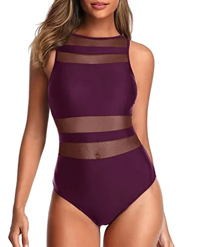 Charming Curves See Through Sheer One Piece Swimsuits Sheer Swimsuits-Maroon Comfortable Tankini Set