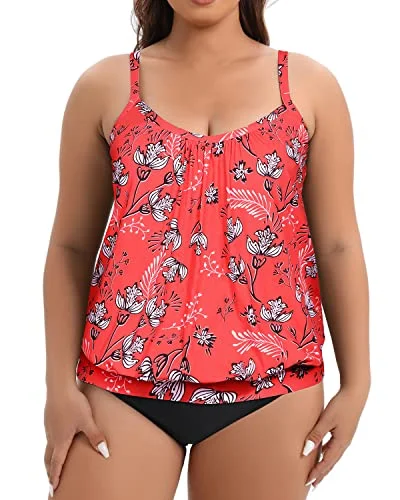 Maternity Swimsuits With Blouson Design For Women-Red Floral Classic Two-Piece Bikini