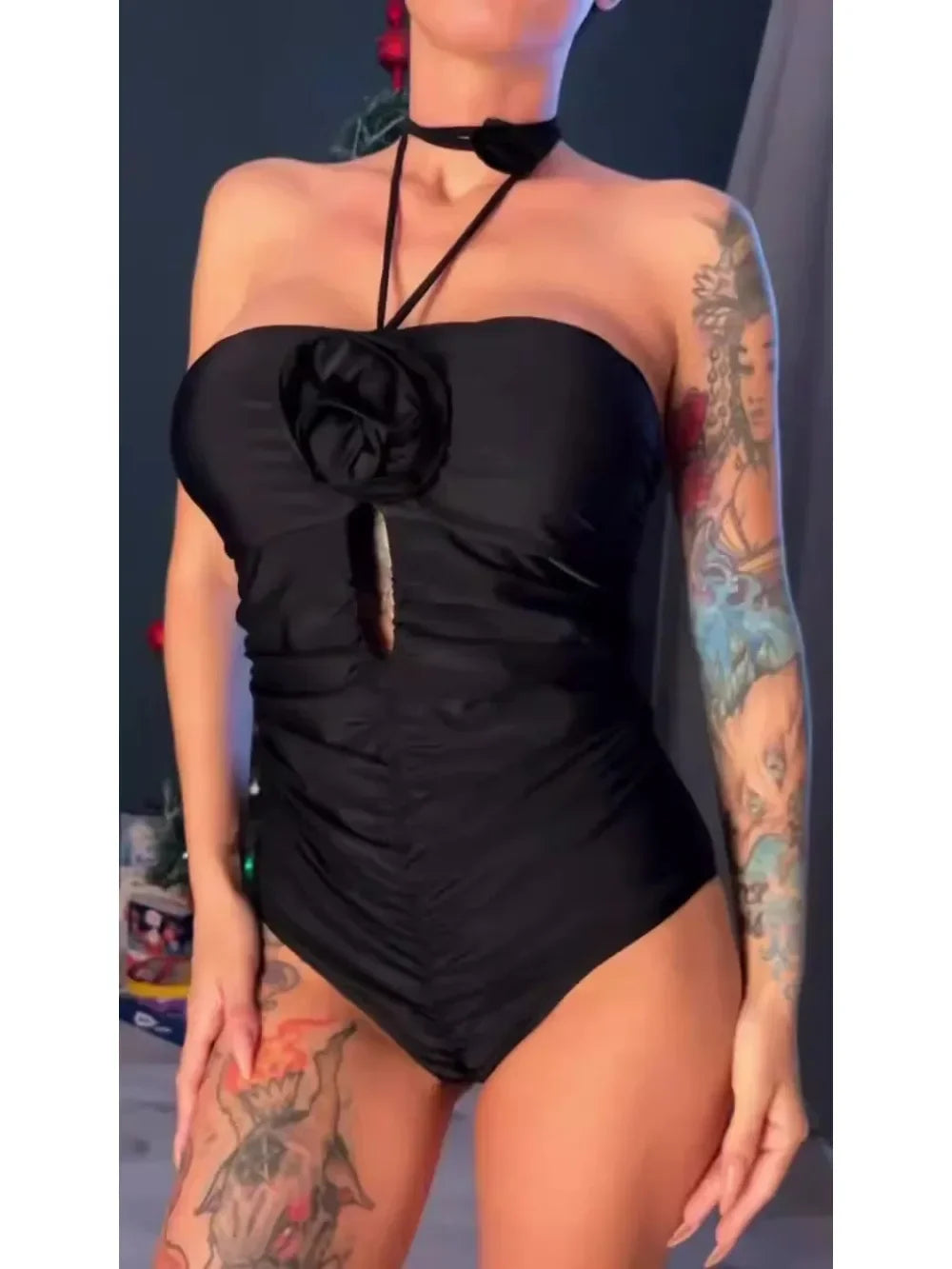 2024 Beach Three-dimensional Flower Bikini Pure Color Backless Split Swimsuit Strappy Back Bikini 2024 Beach Three-dimensional Flower Bikini Pure Color Backless Split Swimsuit Strappy Back Bikini