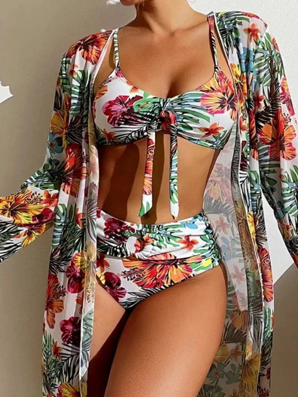 2024 New High Waisted Bikini Three Pieces Floral Printed Women Bikini Set Mesh Long-Sleeved Blouse Swimsuit Chic Swimsuit Cover-Up 2024 New High Waisted Bikini Three Pieces Floral Printed Women Bikini Set Mesh Long-Sleeved Blouse Swimsuit Chic Swimsuit Cover-Up