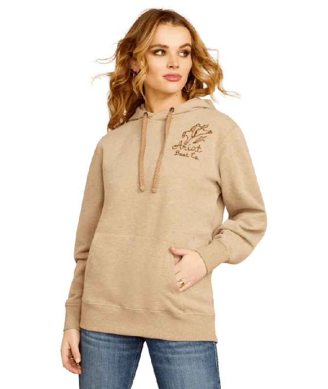 Ariat Women's Dark Oatmeal Heather Bronco Stitch Hoodie Hoodie with Bell Sleeves Flared Feminine