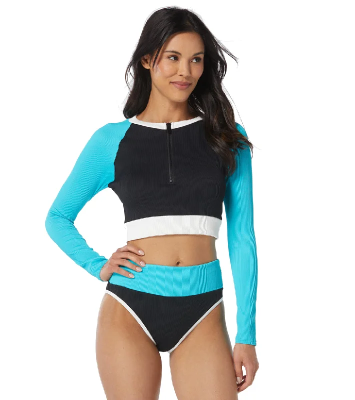 Beach House Women's Color Block Ribbed Nadi Top Long Sleeve Front Zip Swim Top Floral Bikini Top Beach House Women's Color Block Ribbed Nadi Top Long Sleeve Front Zip Swim Top Floral Bikini Top