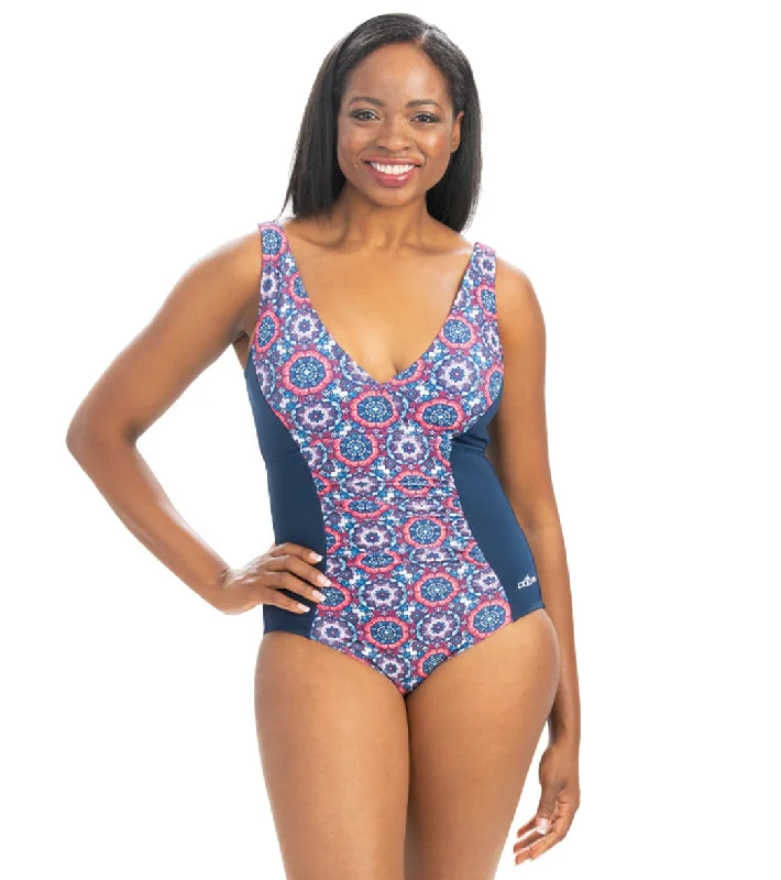 Dolfin Women's Aquashape Mosaic V-neck Front Panel Chlorine Resiatant One Piece Swimsuit Mosaic Tie-Back Swimwear Dolfin Women's Aquashape Mosaic V-neck Front Panel Chlorine Resiatant One Piece Swimsuit Mosaic Tie-Back Swimwear