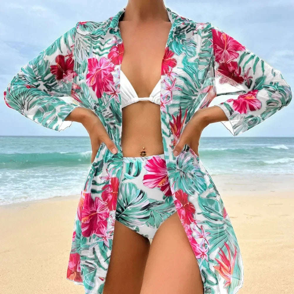 High Waist Tropical Print Three Pieces Bikini Women 2024 Cover Up Swimwear Biquini Bathing Swimsuit Summer Ready Swimsuit High Waist Tropical Print Three Pieces Bikini Women 2024 Cover Up Swimwear Biquini Bathing Swimsuit Summer Ready Swimsuit