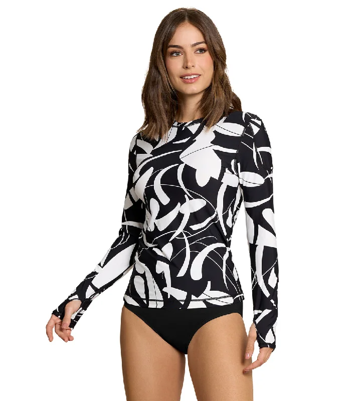 Jantzen x BloqUV Women's Botanical Domino 24/7 Swim Rash Guard Black Tropical Print One-Piece Jantzen x BloqUV Women's Botanical Domino 24/7 Swim Rash Guard Black Tropical Print One-Piece