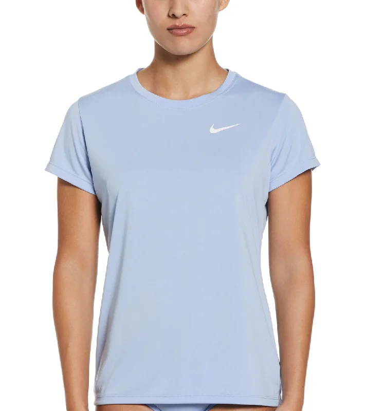 Nike Women's Essential Hydro Short Sleeve Swim Shirt Cobalt Bliss Tropical Print One-Piece Nike Women's Essential Hydro Short Sleeve Swim Shirt Cobalt Bliss Tropical Print One-Piece