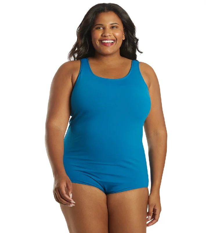 Sporti Plus Size HydroLast Chlorine Resistant Conservative Scoop Back One Piece Swimsuit Teal Comfortable Swim Shorts Sporti Plus Size HydroLast Chlorine Resistant Conservative Scoop Back One Piece Swimsuit Teal Comfortable Swim Shorts