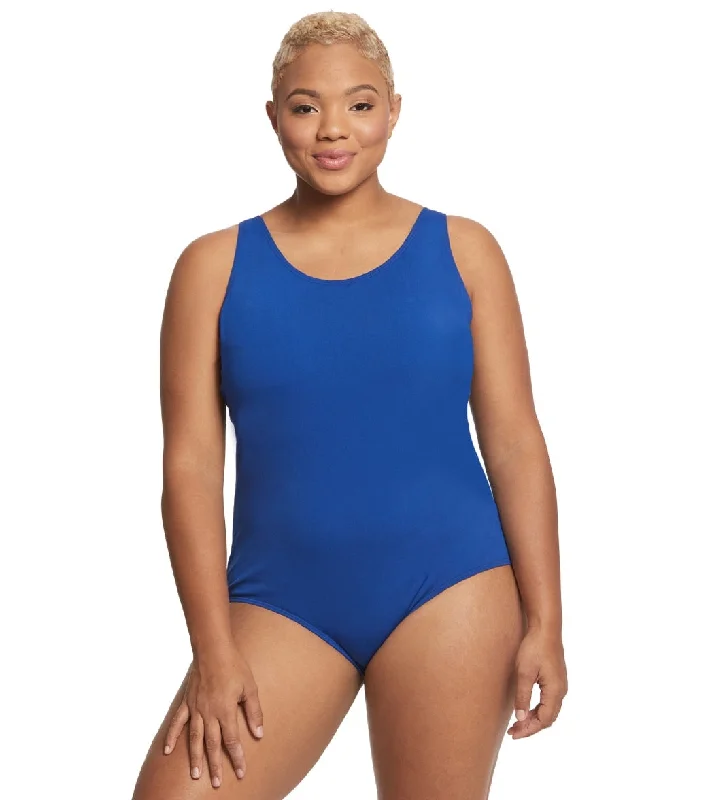 Sporti Plus Size HydroLast Chlorine Resistant Moderate Scoop Back One Piece Swimsuit Indigo Floral Swimwear Set Sporti Plus Size HydroLast Chlorine Resistant Moderate Scoop Back One Piece Swimsuit Indigo Floral Swimwear Set