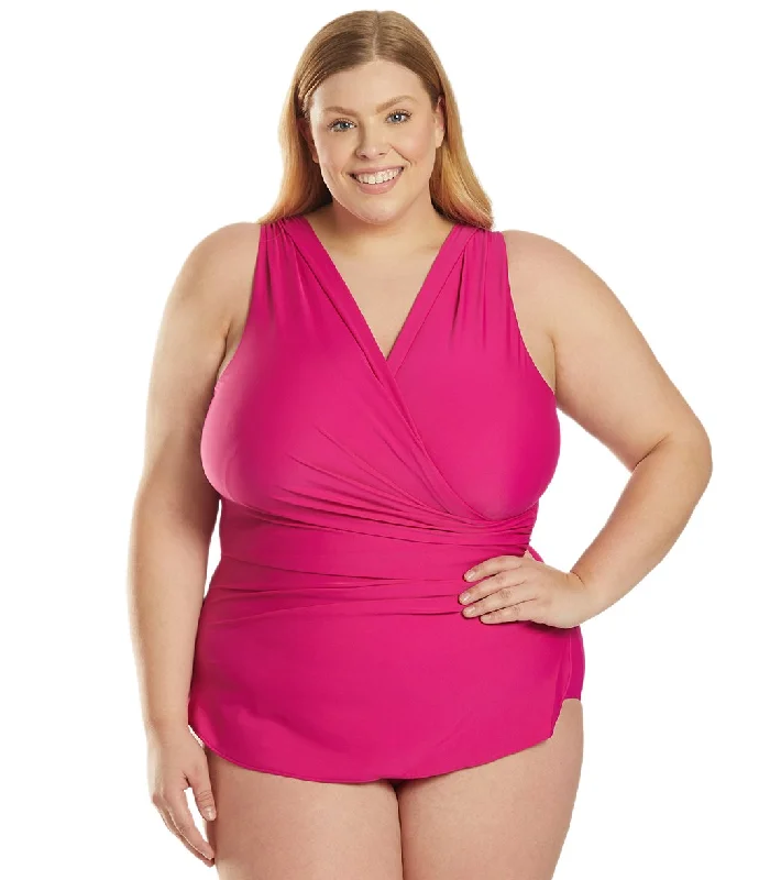 Sporti Plus Size Isabella Tummy Control Wrap One Piece Swimsuit Magenta High-Cut One-Piece Sporti Plus Size Isabella Tummy Control Wrap One Piece Swimsuit Magenta High-Cut One-Piece