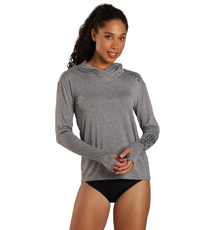 TYR Women's SunDefense Long Sleeve Hooded UPF 50+ Swim Shirt Iron Heather Strap Bikini Set TYR Women's SunDefense Long Sleeve Hooded UPF 50+ Swim Shirt Iron Heather Strap Bikini Set