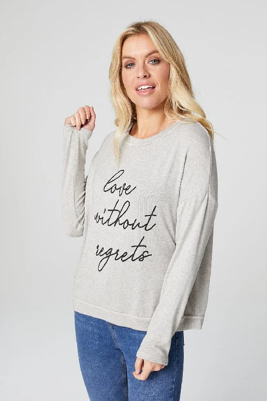 Slogan Print Long Sleeve Sweatshirt Zip Hoodie Drawstring Kangaroo Pocket
