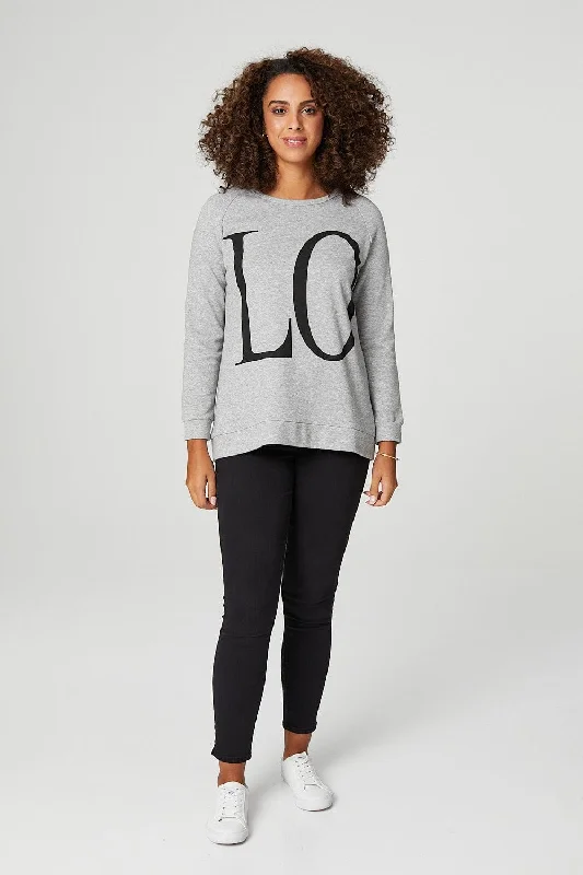 Love Print Oversized Sweatshirt Hoodie with Hem Raw Edge Edgy Unfinished