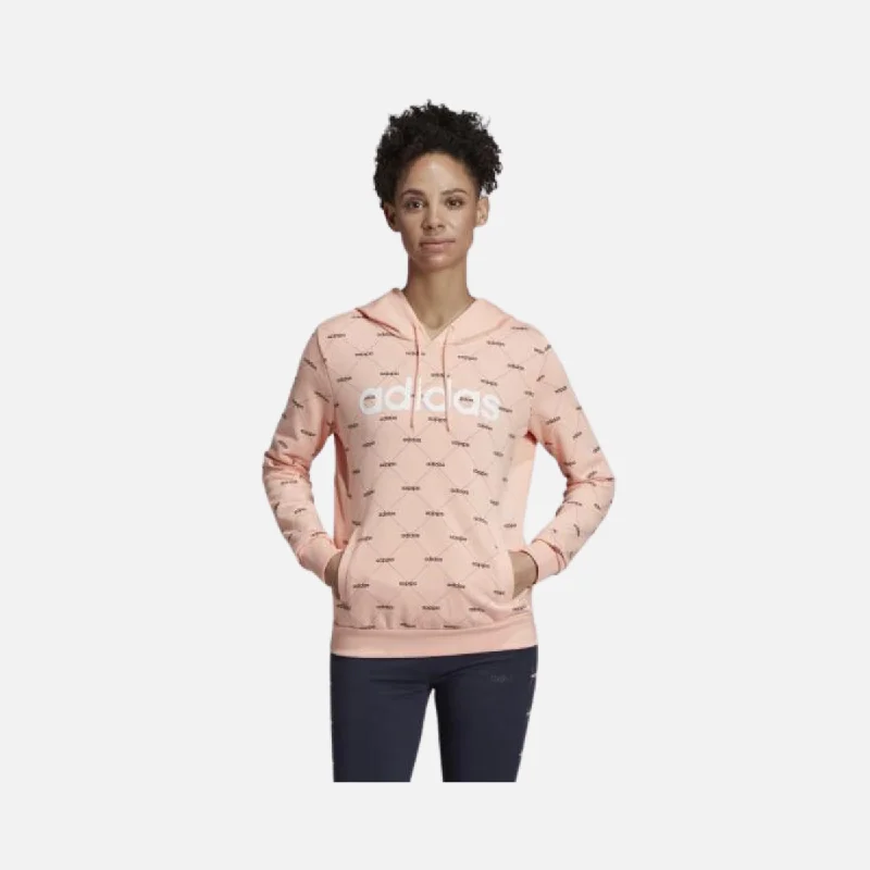 Adidas Linear Graphic Women's Hoodie -Glow Pink/Black Hoodie with Set-In Sleeves Structured Classic