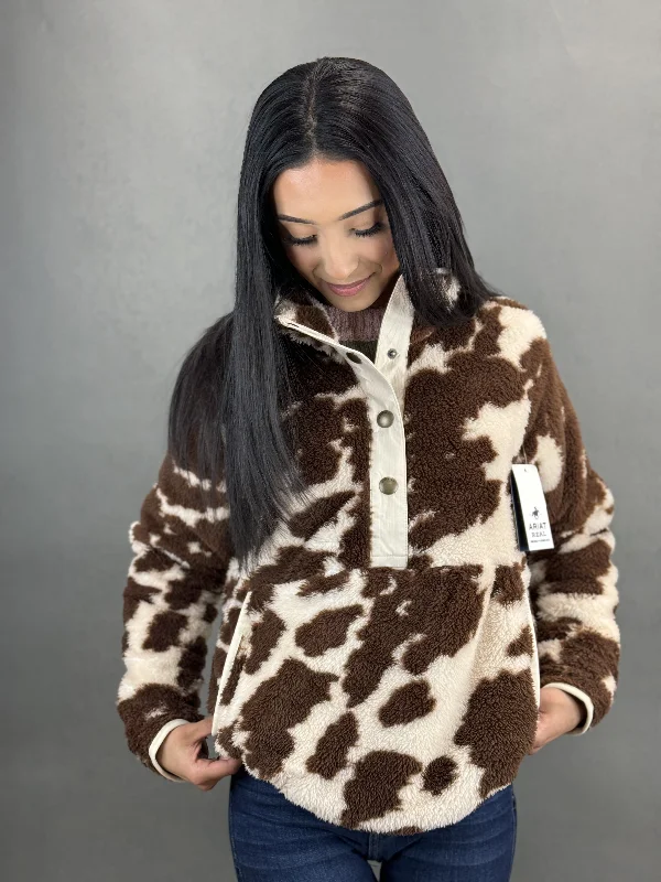 Ariat Berber Snap Front Sweatshirt Cow Print Brown Hoodie with Pattern Geometric Abstract