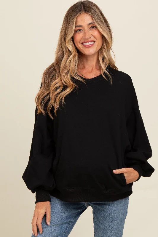 Black Oversized Balloon Sleeve Maternity Sweatshirt Hoodie with Print Artistic Unique Black Oversized Balloon Sleeve Maternity Sweatshirt Hoodie with Print Artistic Unique